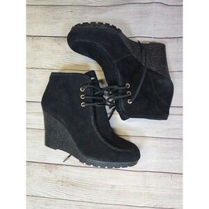 Michael Kors Women's Rory Boot Size 10‎ Chukka Wedge Lace Up Black Suede